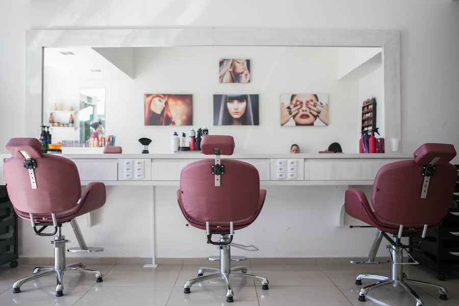 Bright salon-style treatment room with mirrors and chairs